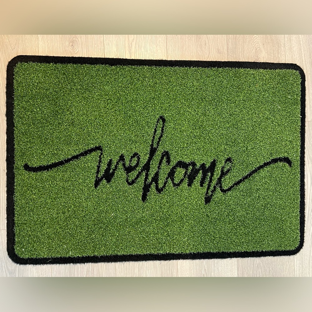Green and Black Accent “Welcome” Door Mat